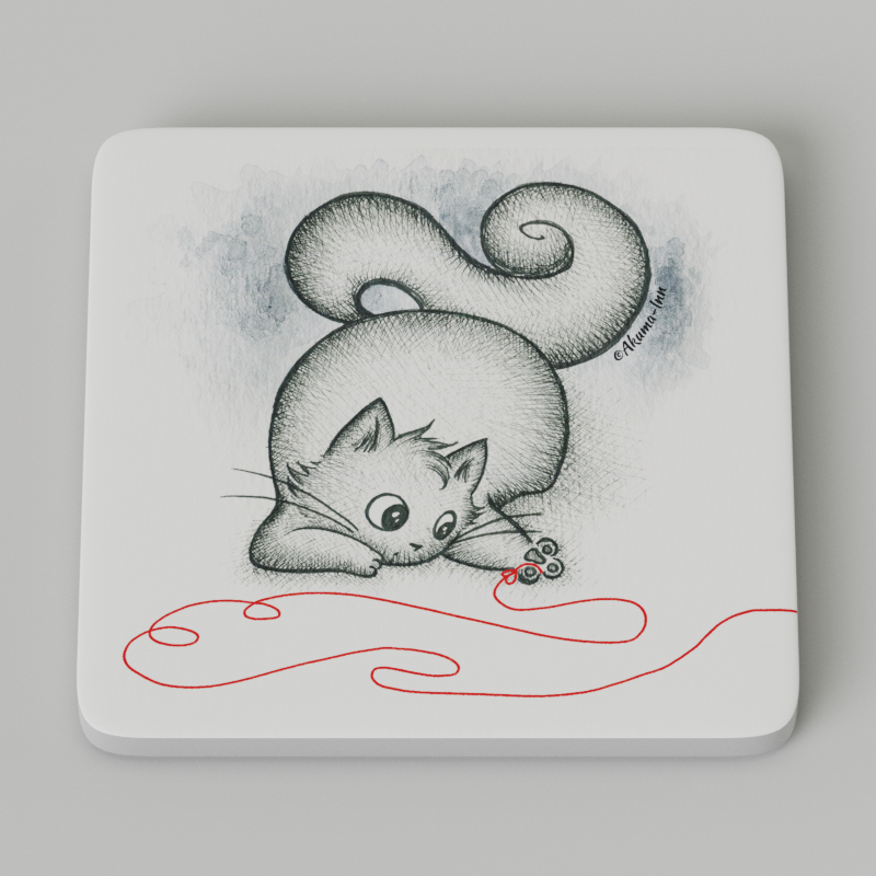 Podkładka Czerwona nić - Biały kot