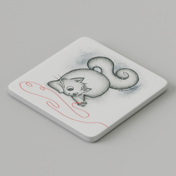 Podkładka Czerwona nić - Biały kot