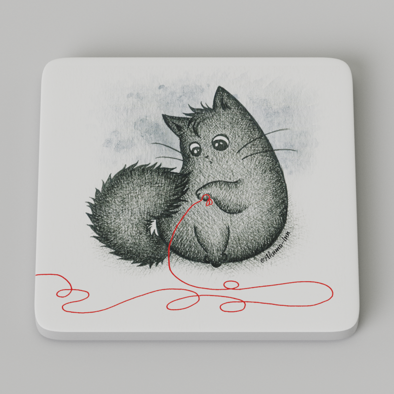 Podkładka Czerwona nić - Czarny kot