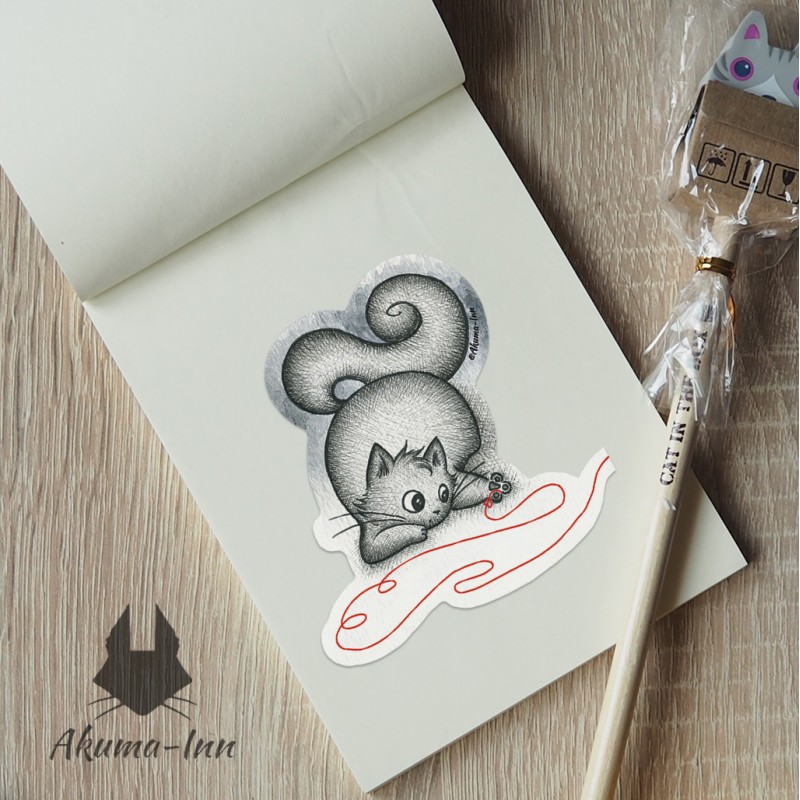 Sticker Red thread -  White Cat