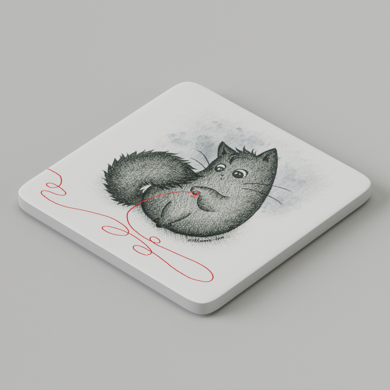 Coaster Red Thread of Destiny - Black Cat